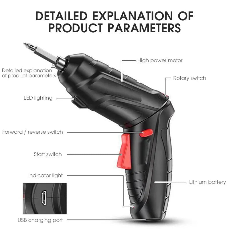 Lithium Battery Mini Household Electric Drill Cordless Screwdriver