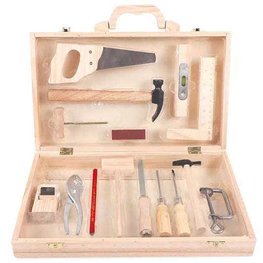Children Real Life Wooden Carpenter's Box Tools