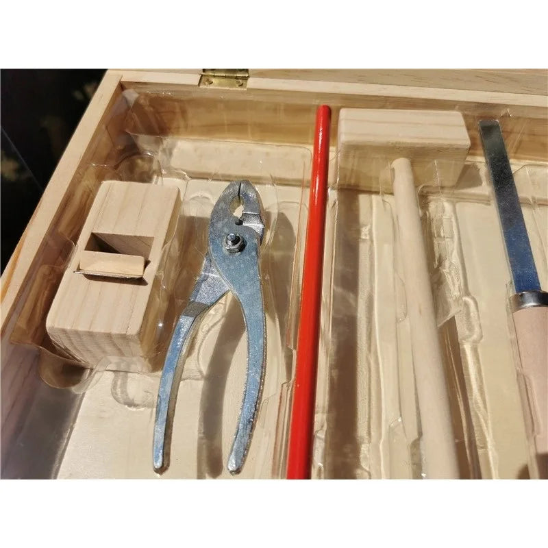Children Real Life Wooden Carpenter's Box Tools